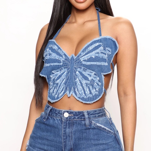 love J Tops - Julia Love J - Denim Butterfly Crop Top